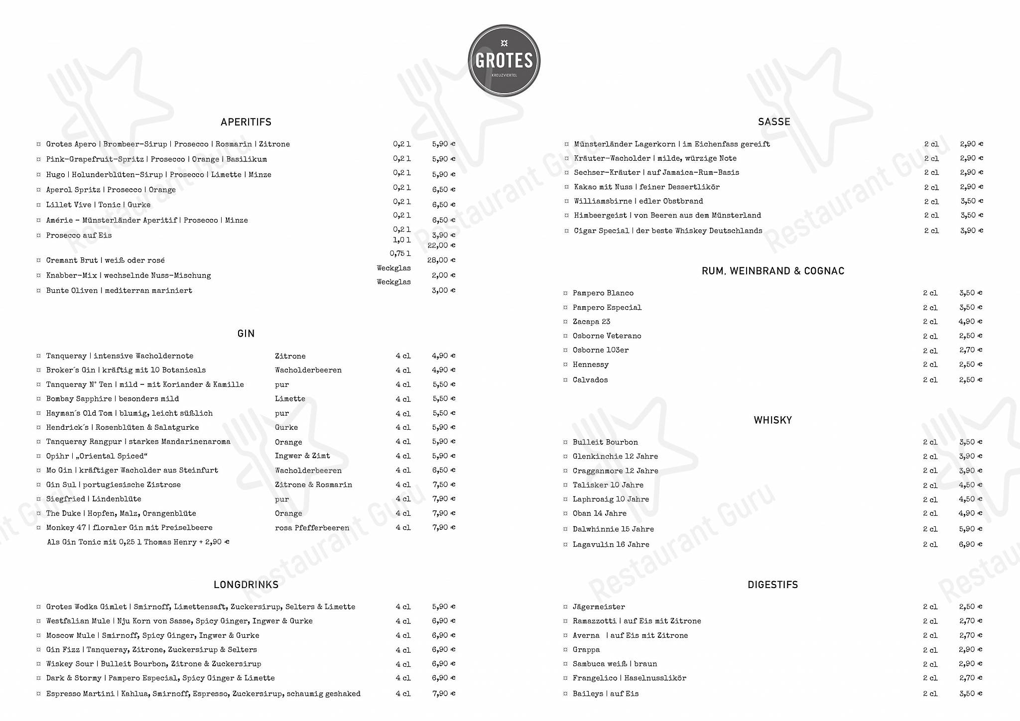 Grotes Restaurant / Münster в Мюнстере - Takeaway Menu