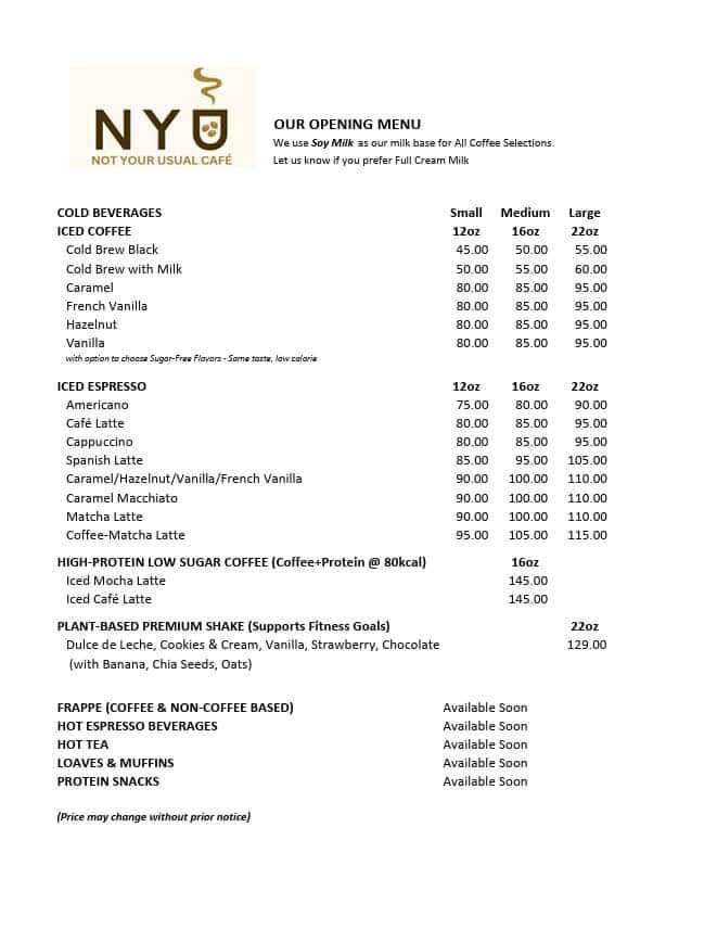 NYU café меню