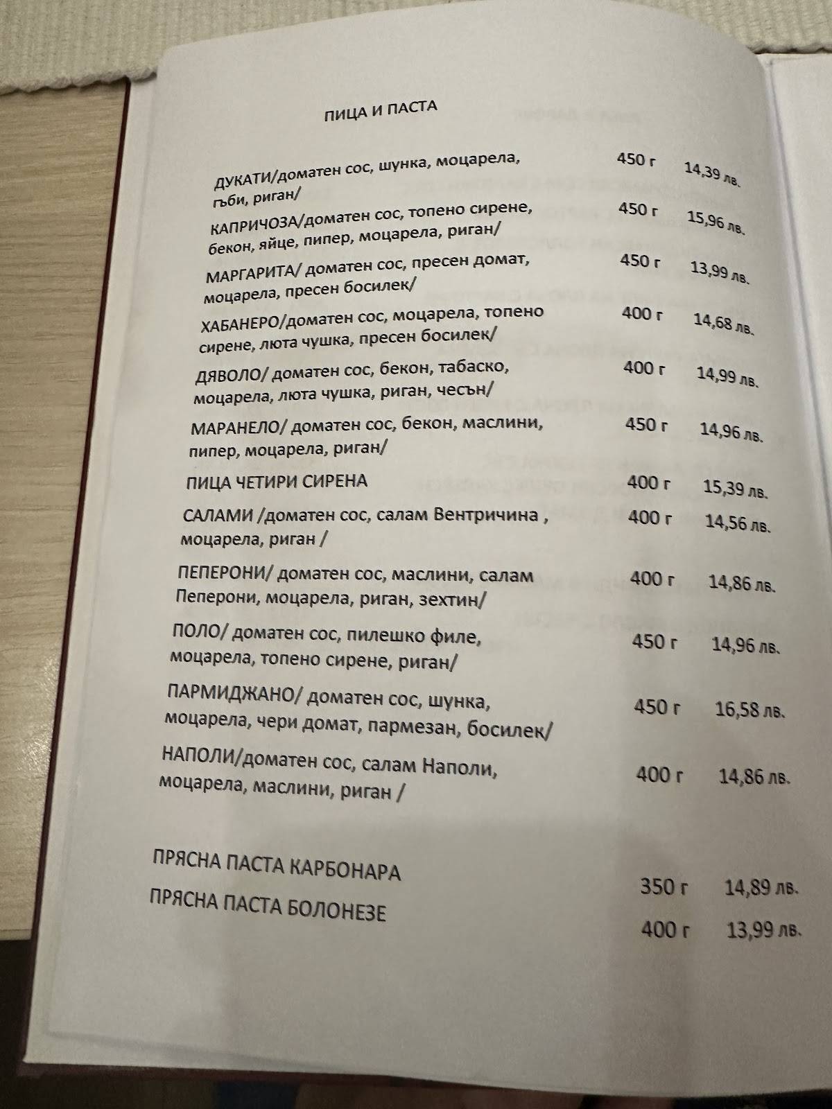 Ресторант Нова къща меню