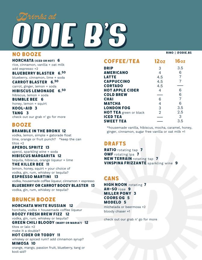 Odie B's Rino меню