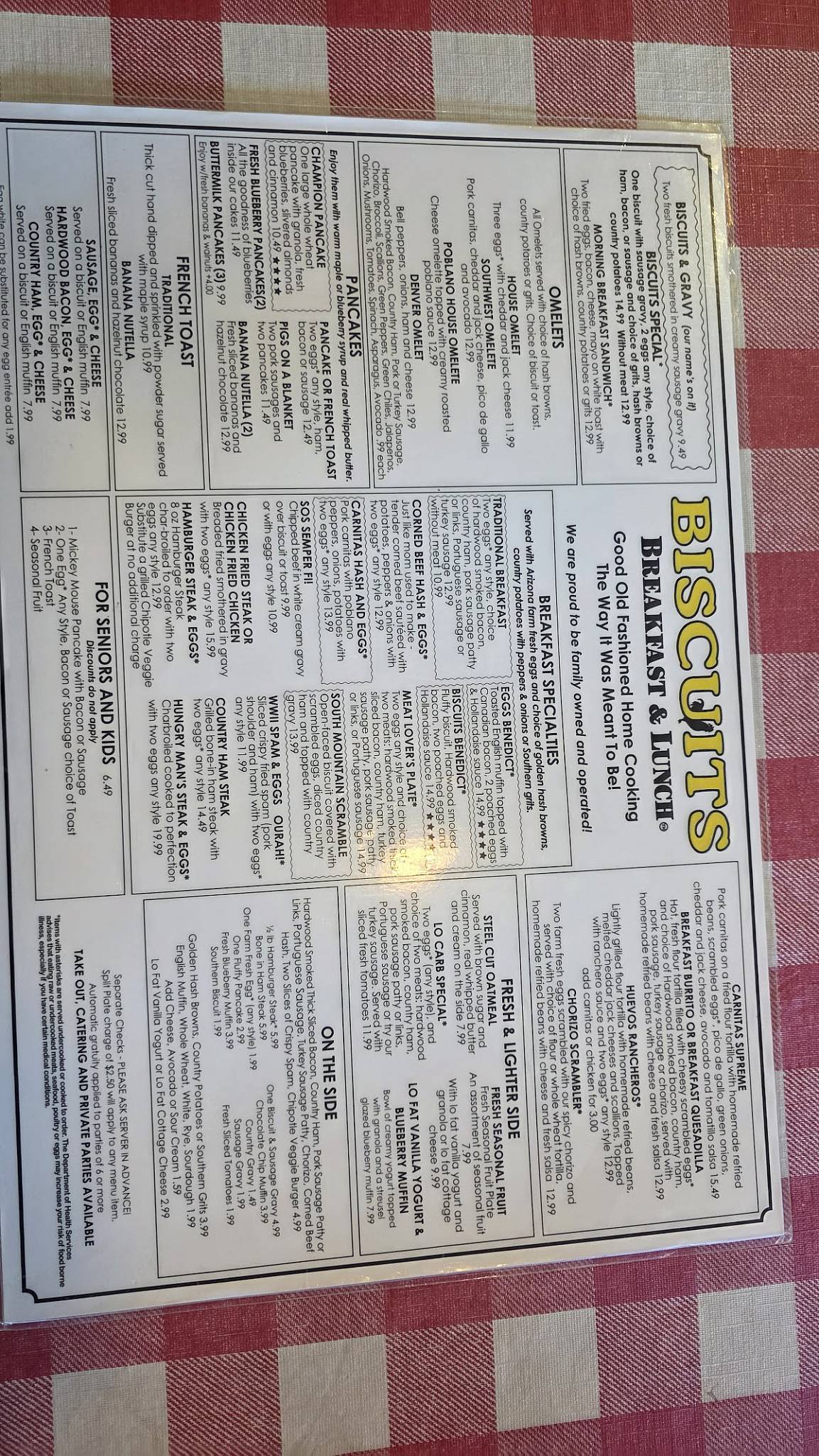 Original Biscuits restaurant меню