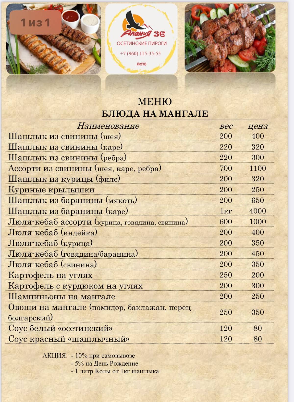 Алания 36 меню