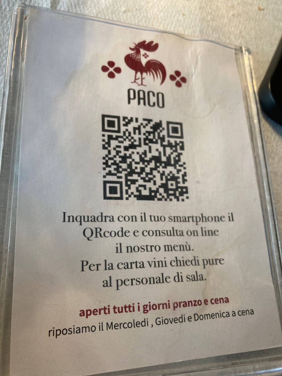Osteria da Paco меню