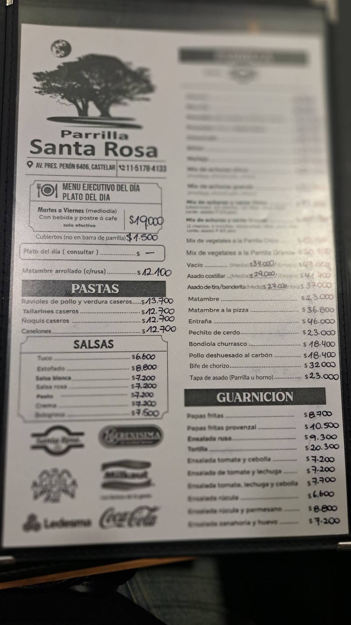 PARRILLA SANTA ROSA меню