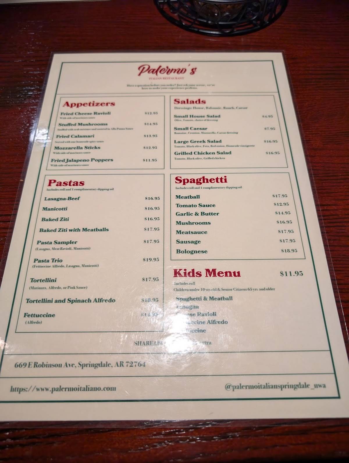 Palermo's Italian Restaurant меню