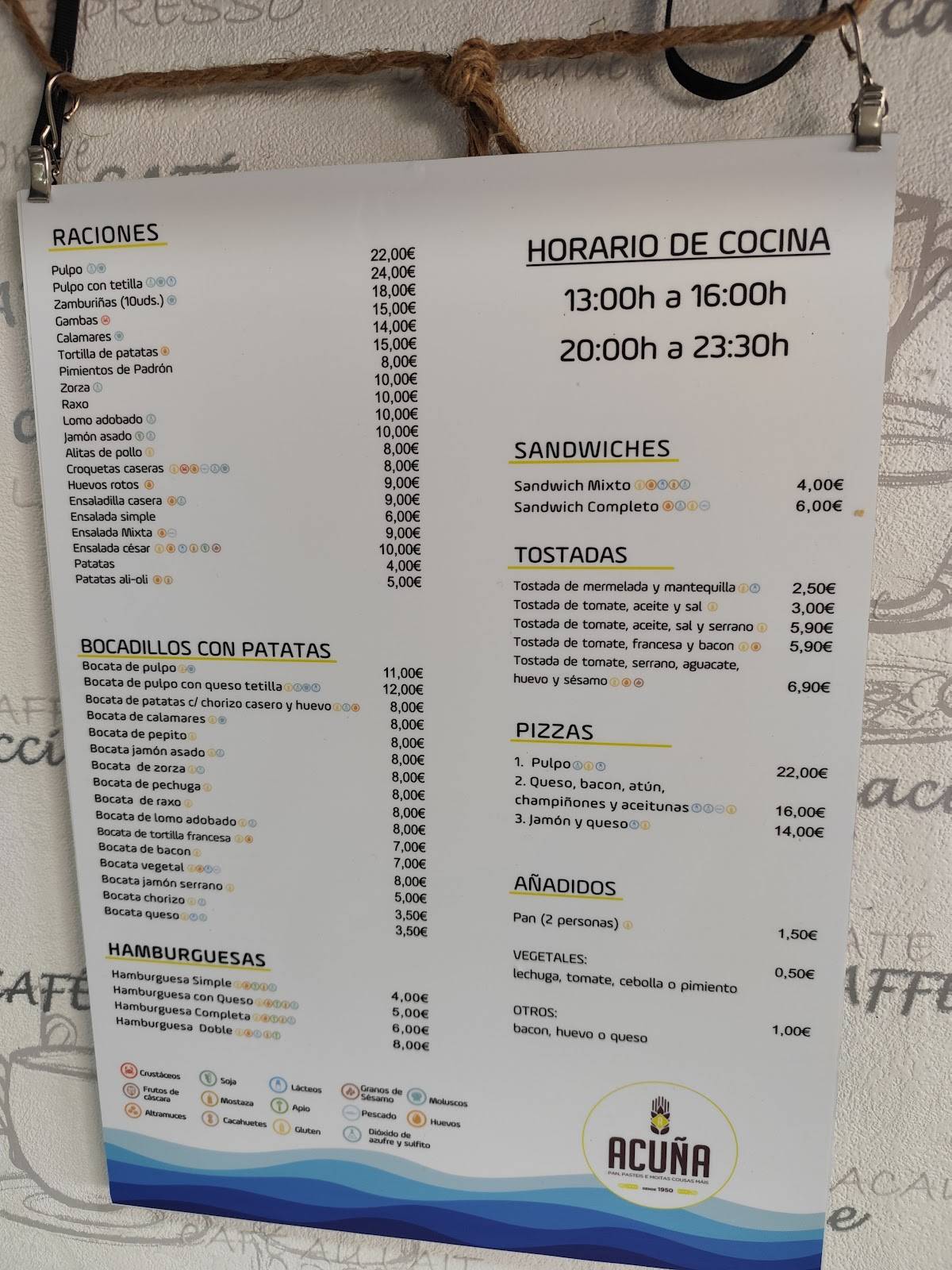 Panadería Acuña меню