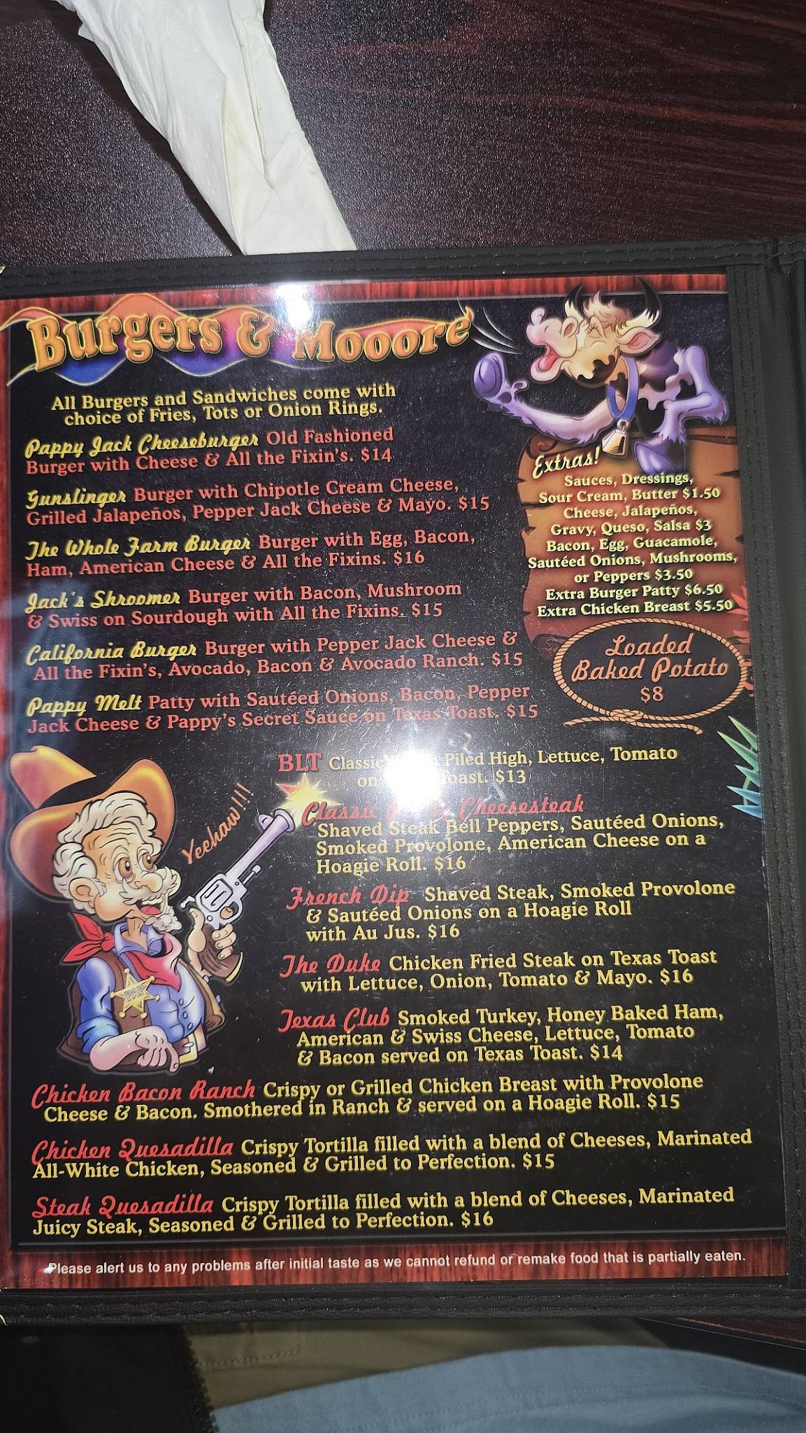 Pappy Jacks Decatur, TX меню