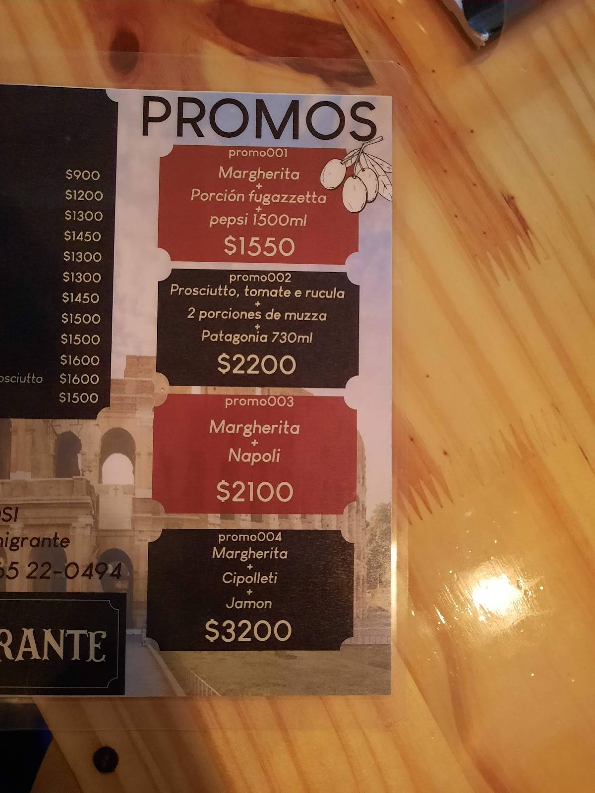 Pizza Inmigrante меню