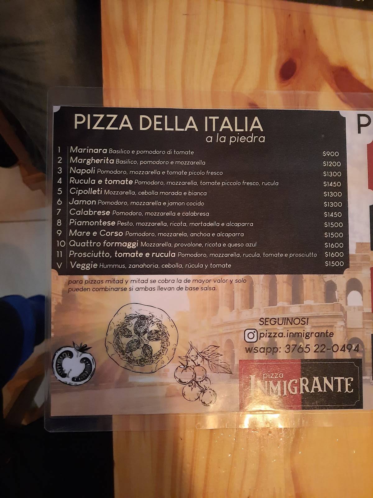 Pizza Inmigrante меню