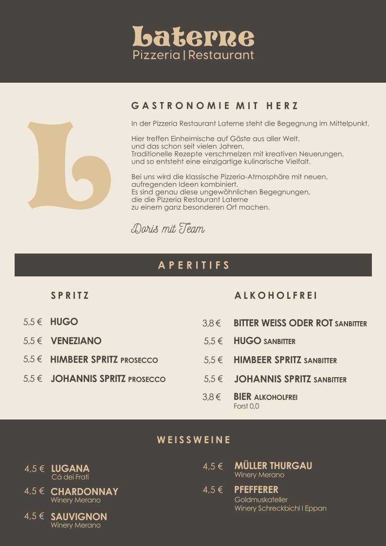 Pizzeria Restaurant Laterne меню