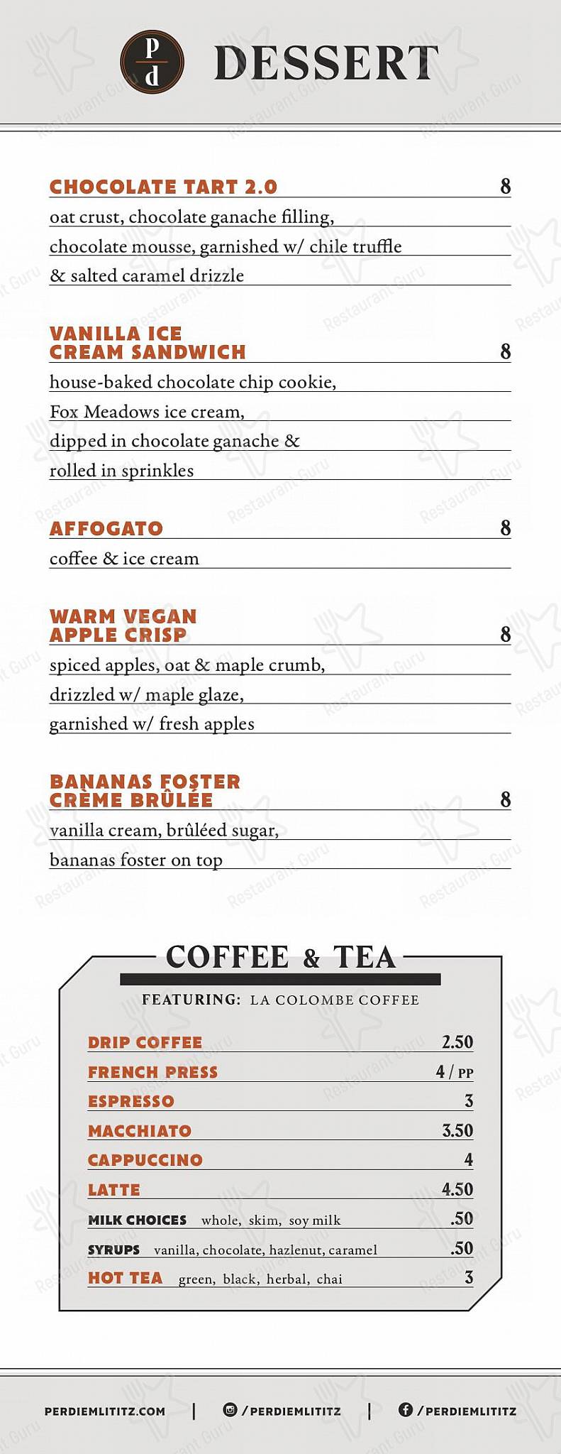 Bar menu пиццерии Per Diem в Литице