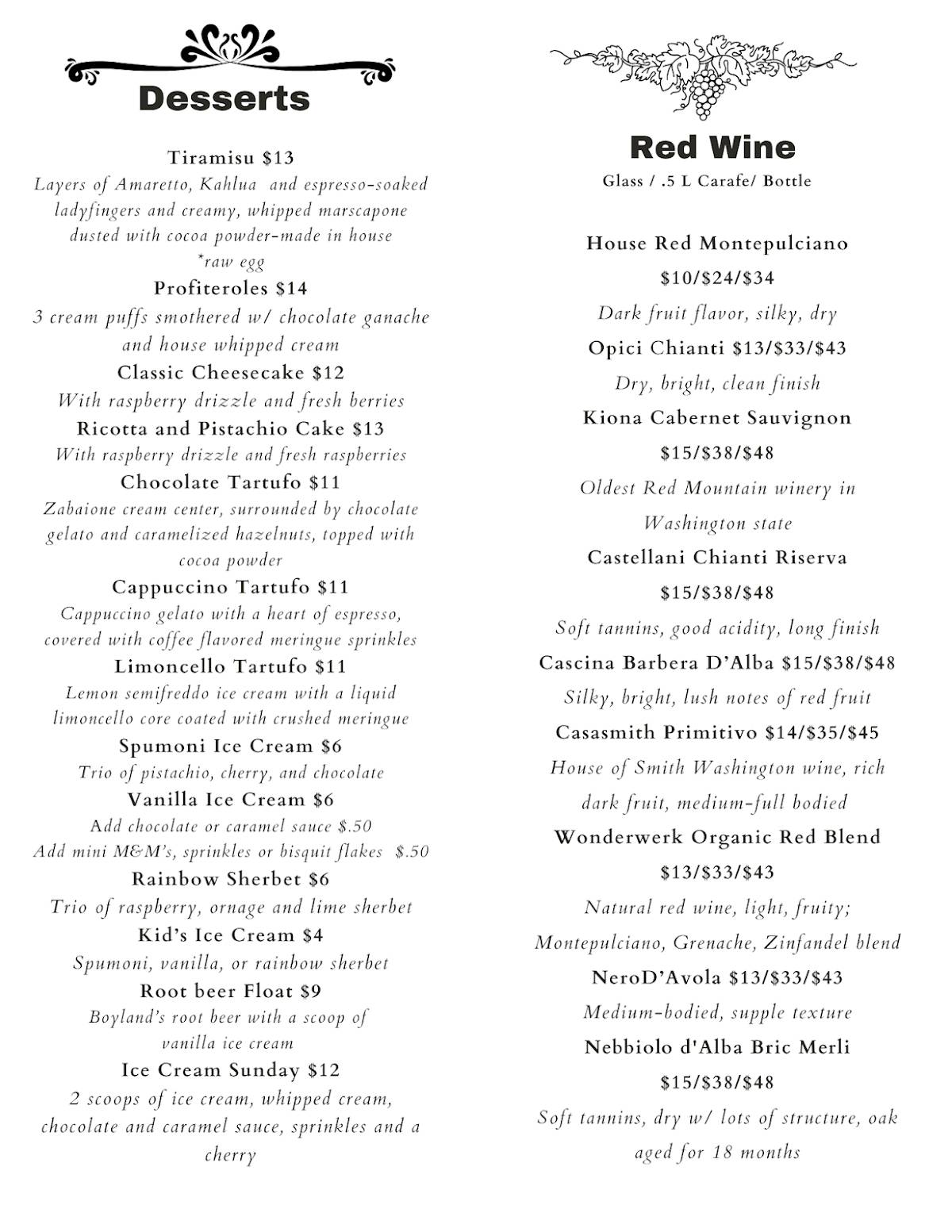 Pizzuto's Italian Cafe меню