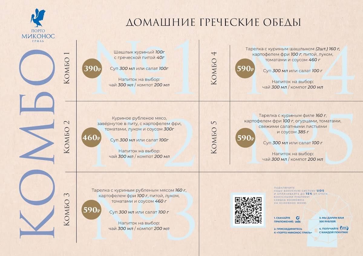 Порто Миконос Гриль меню
