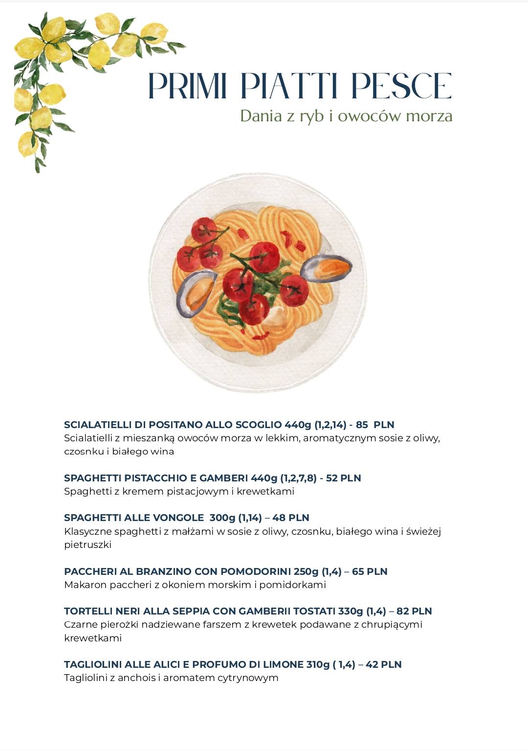 Positano Ristorante меню