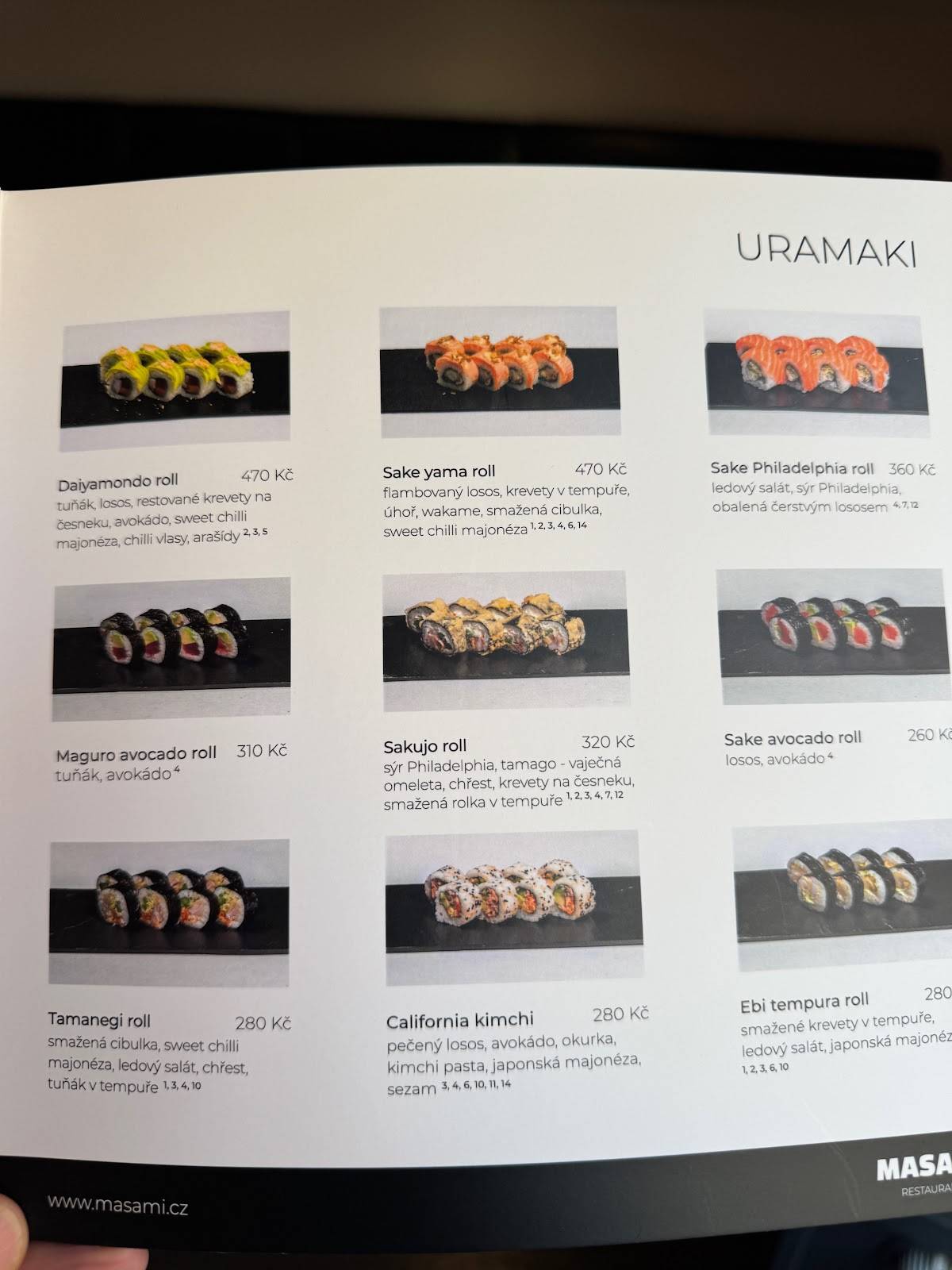 Masami restaurant меню