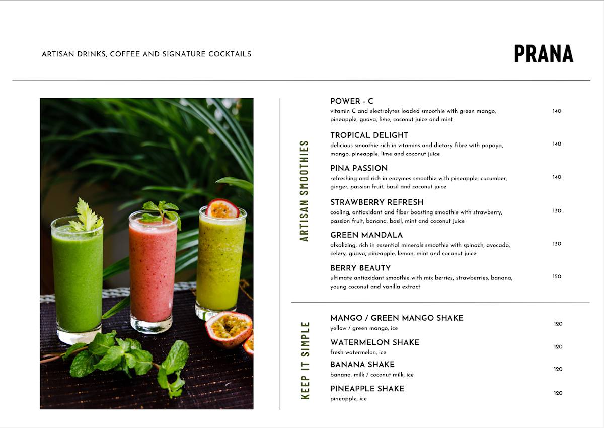 Prana Eatery меню
