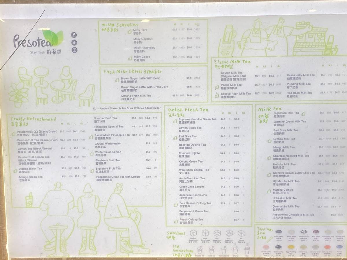 Presotea Mount Lawley меню