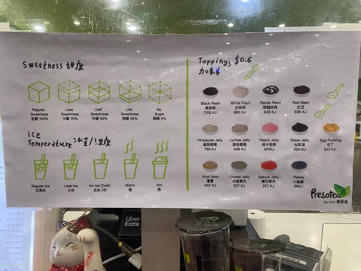 Presotea Mount Lawley меню