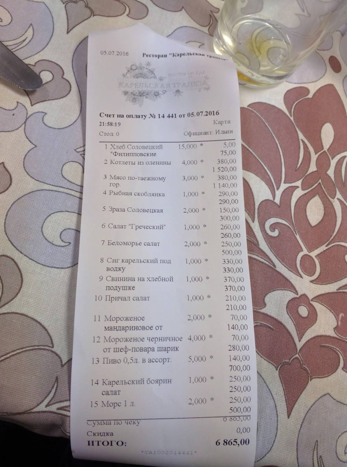Причал меню