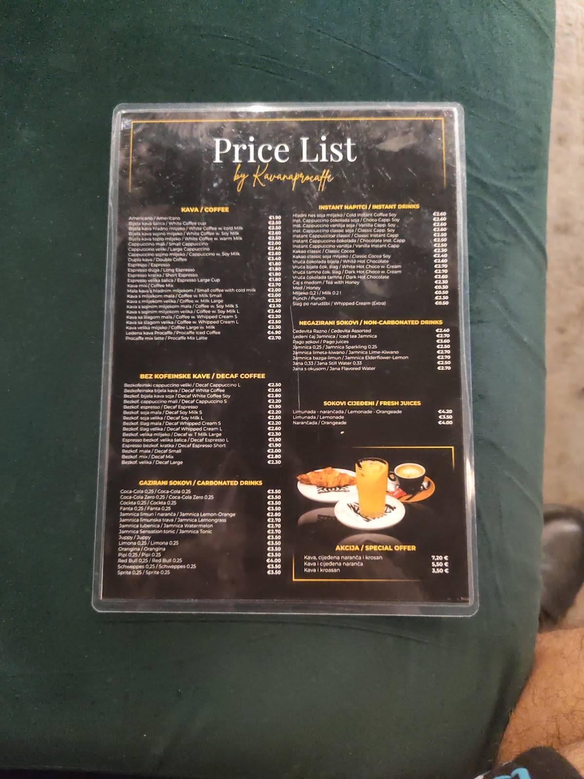 Procaffe меню