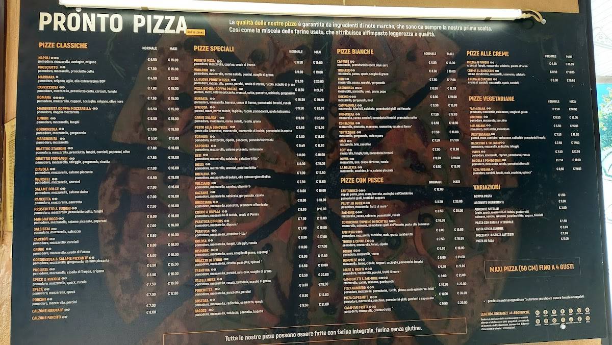 Pronto Pizza меню