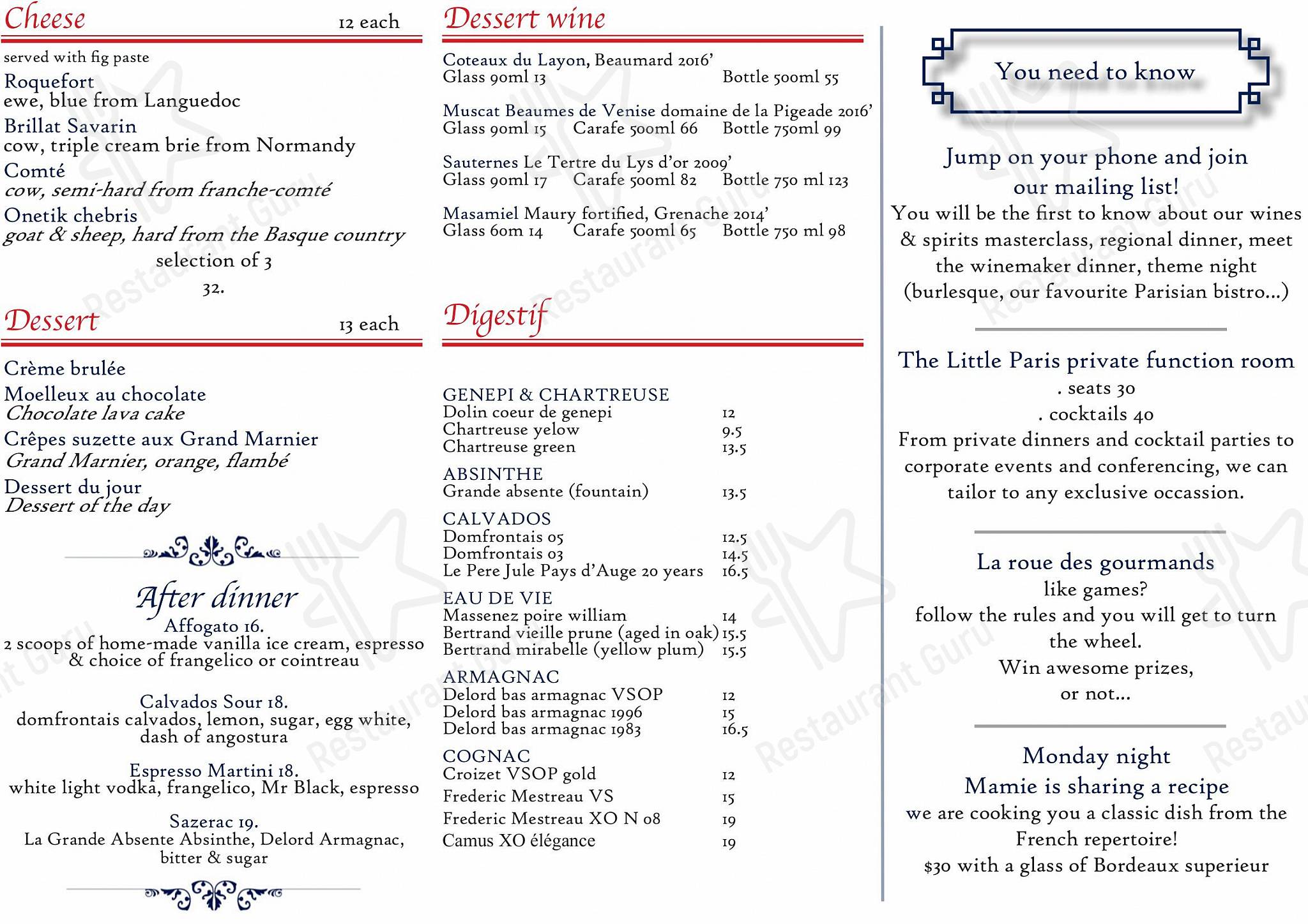 Wedding Menu паба и бара Bon Ap' Petit Bistro