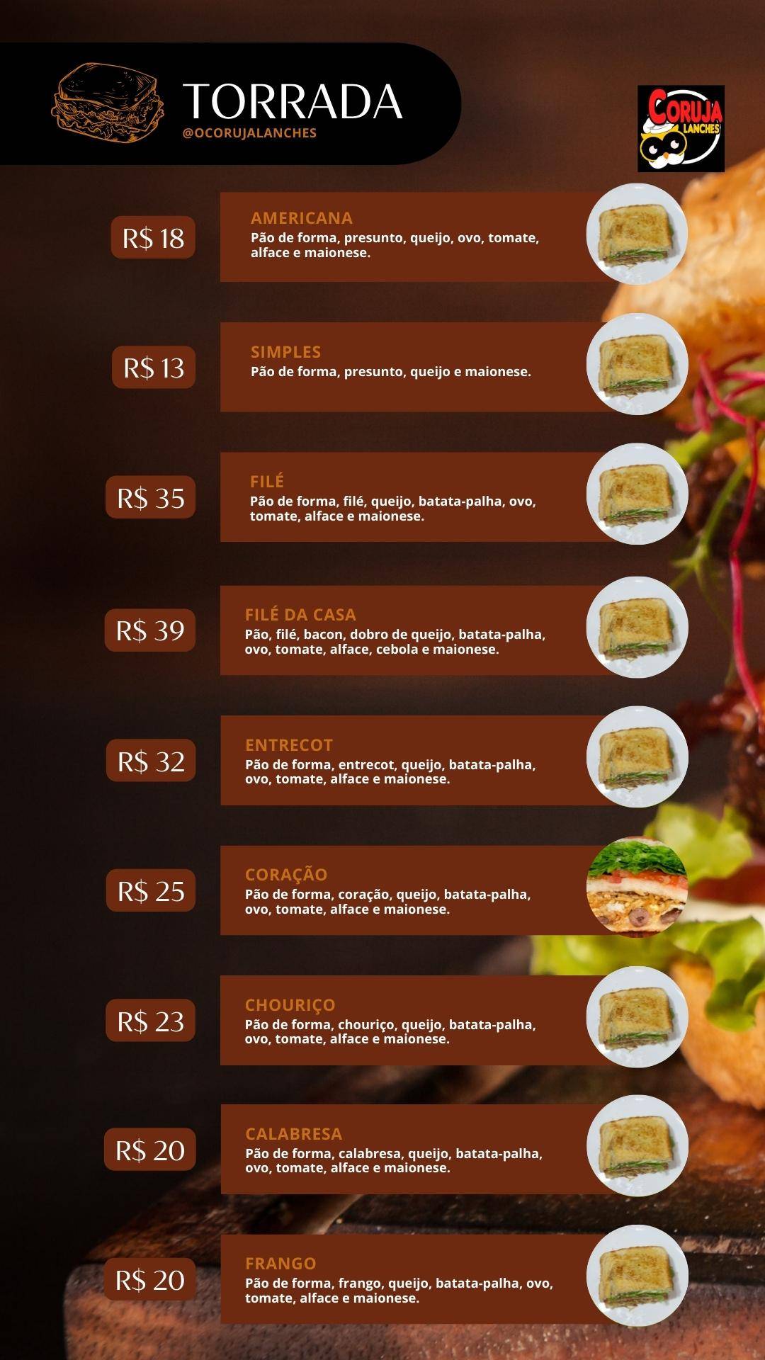 Coruja Lanches меню