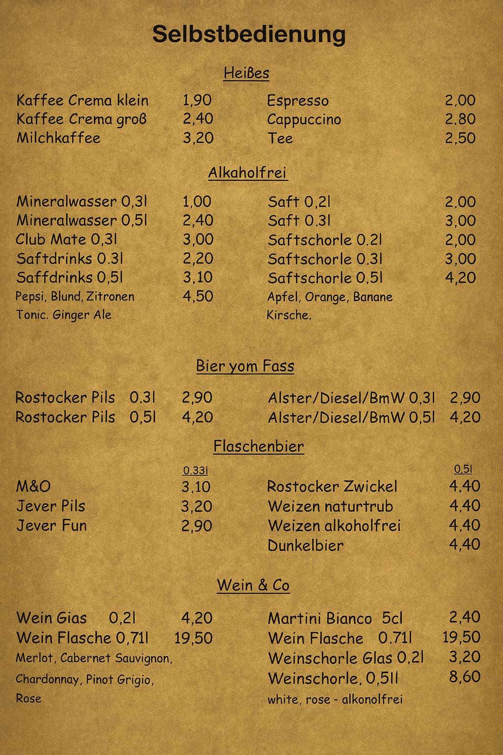 Crocodil Die Raucherkneipe Rostock KTV меню