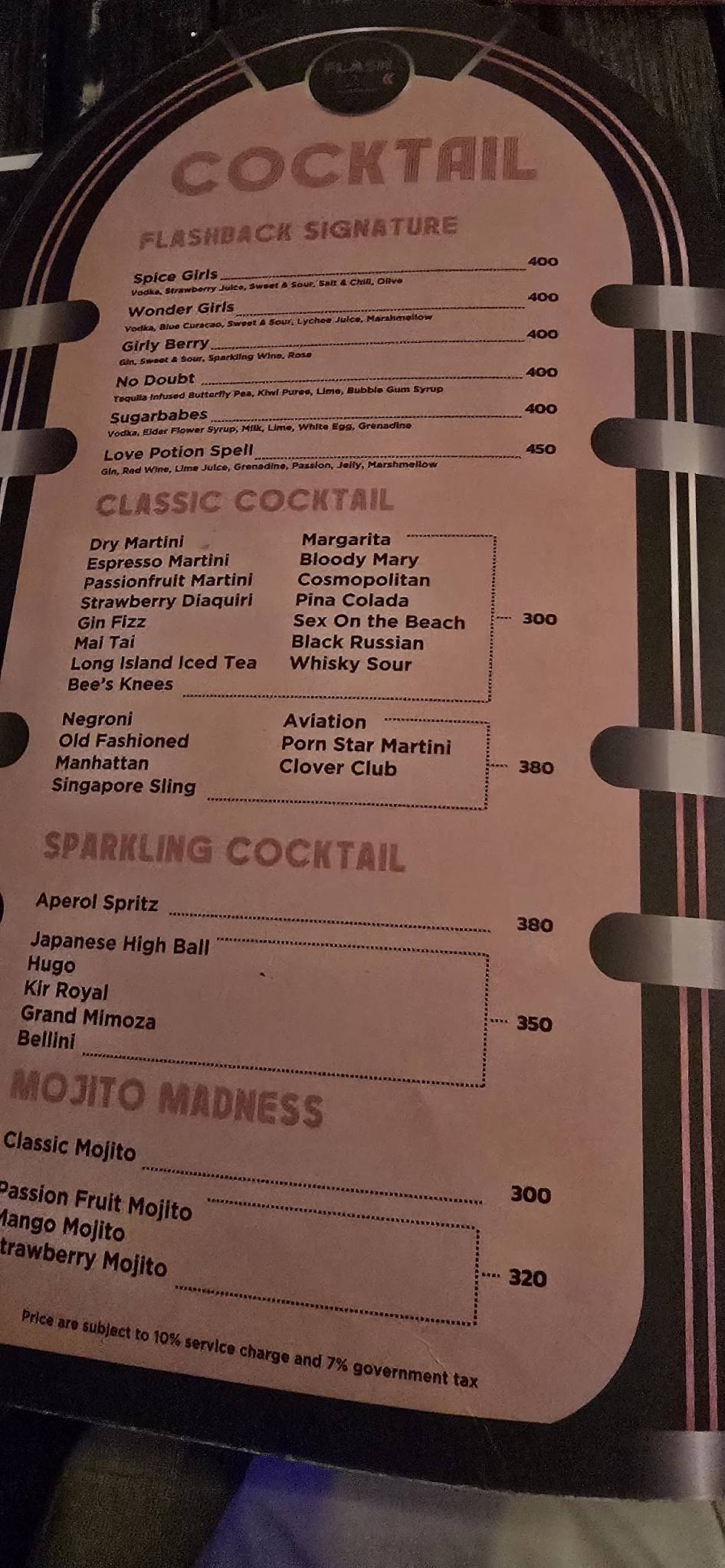 Flashback Rooftop Bar меню