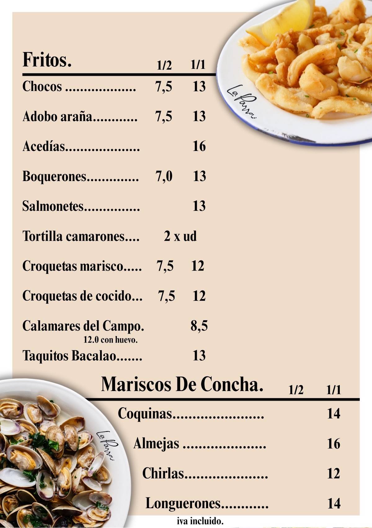 La parra меню