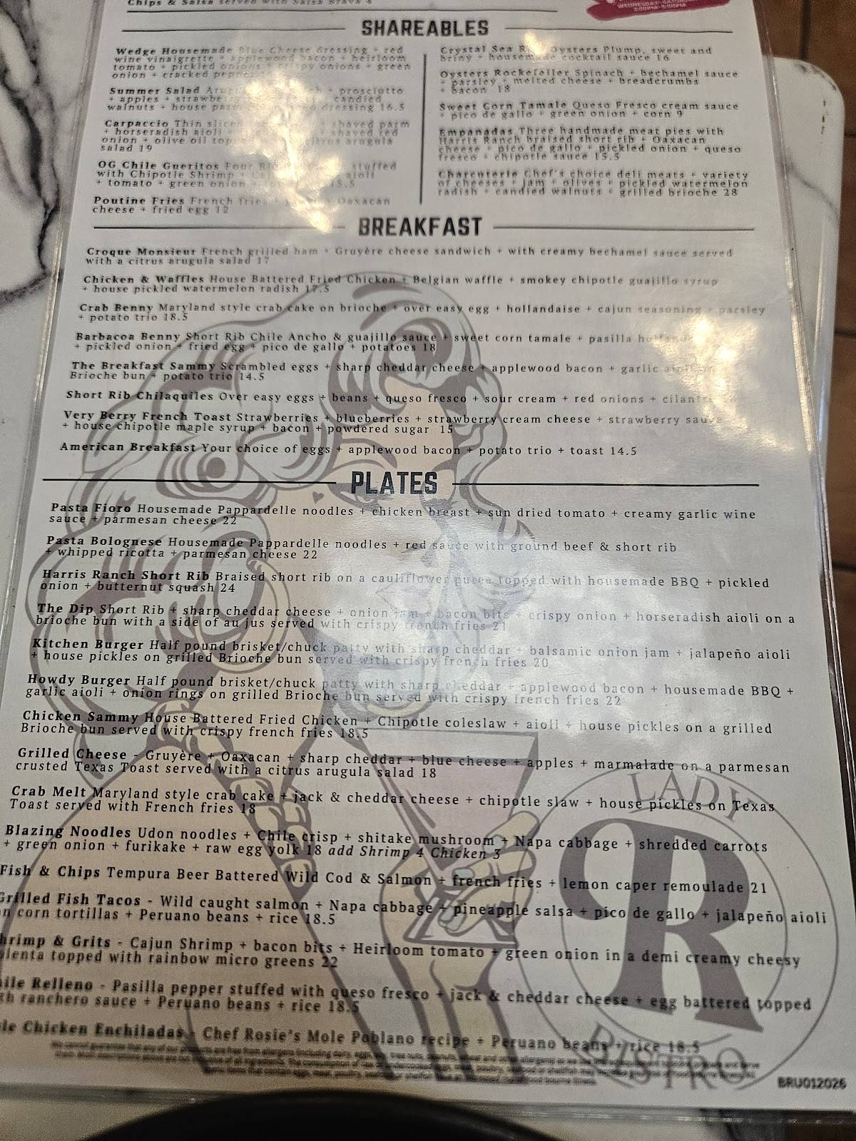 Lady R Bistro меню