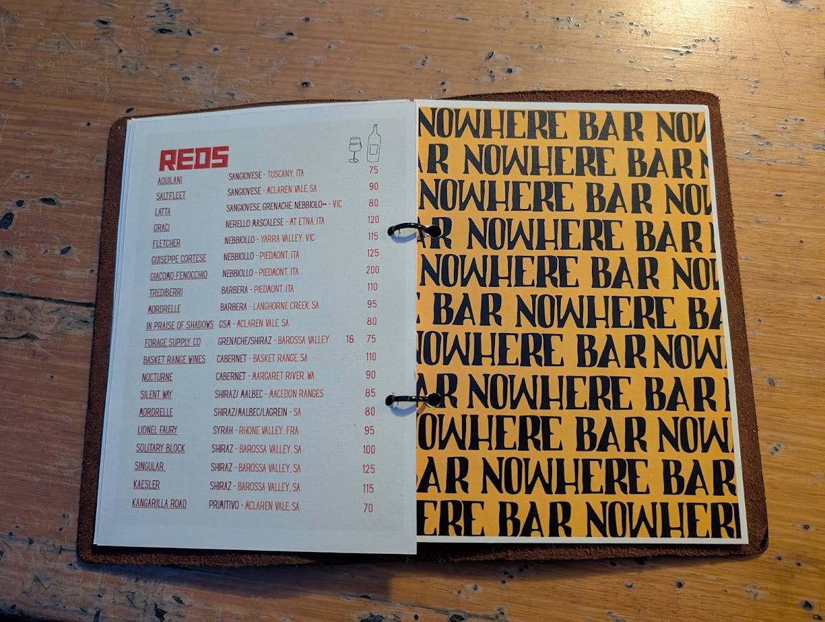 Nowhere Bar меню