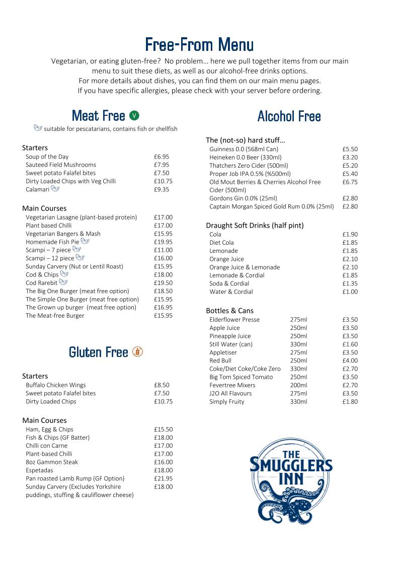 Smugglers Inn меню