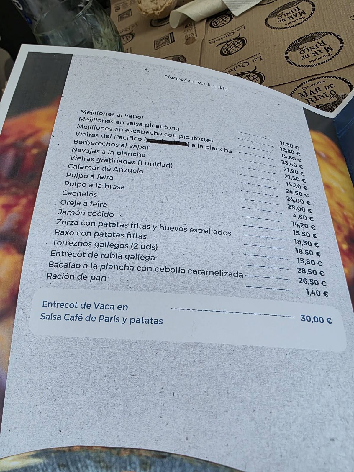 Pulpería Mar de Rinlo меню