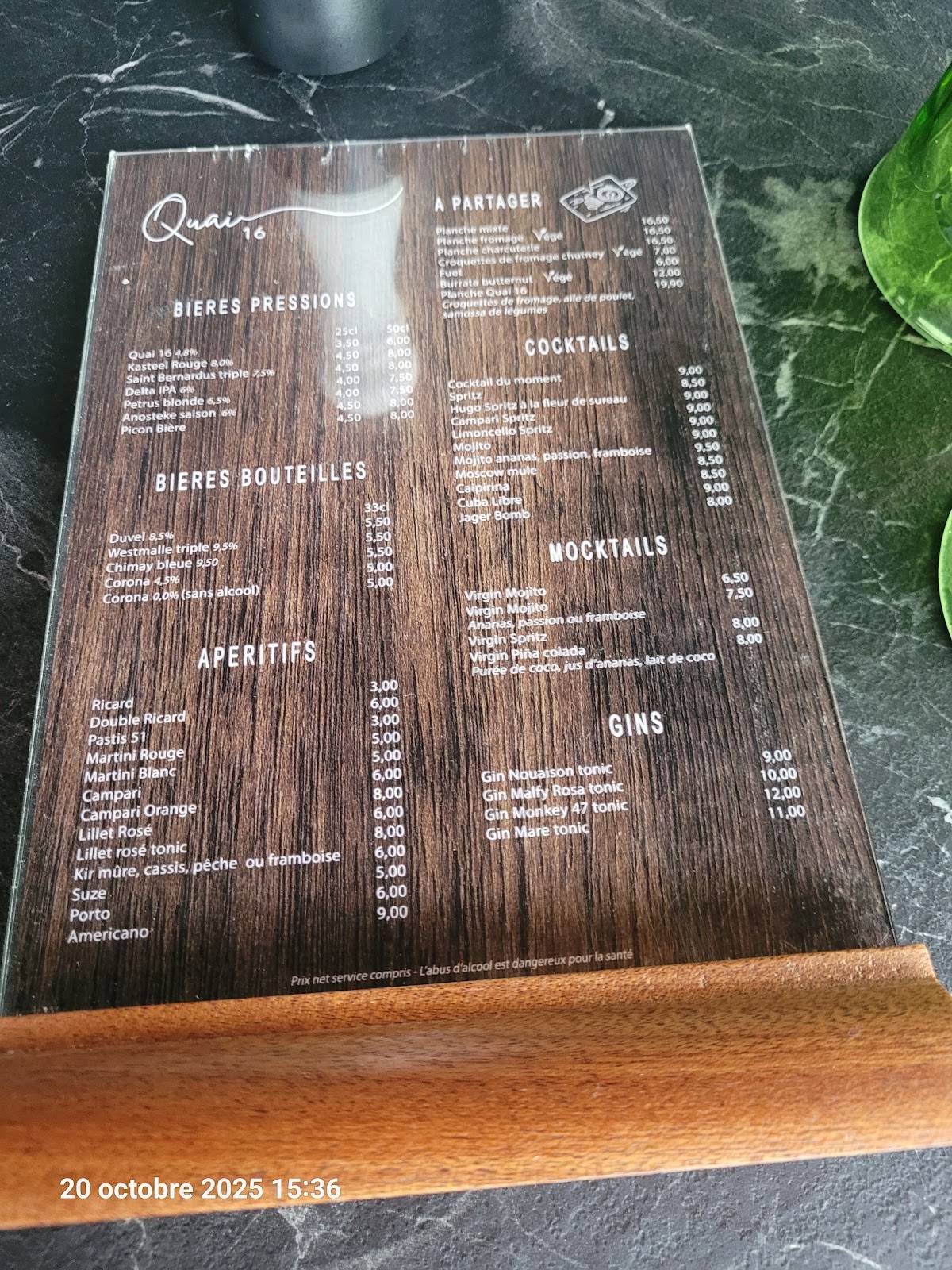 Quai 16 меню