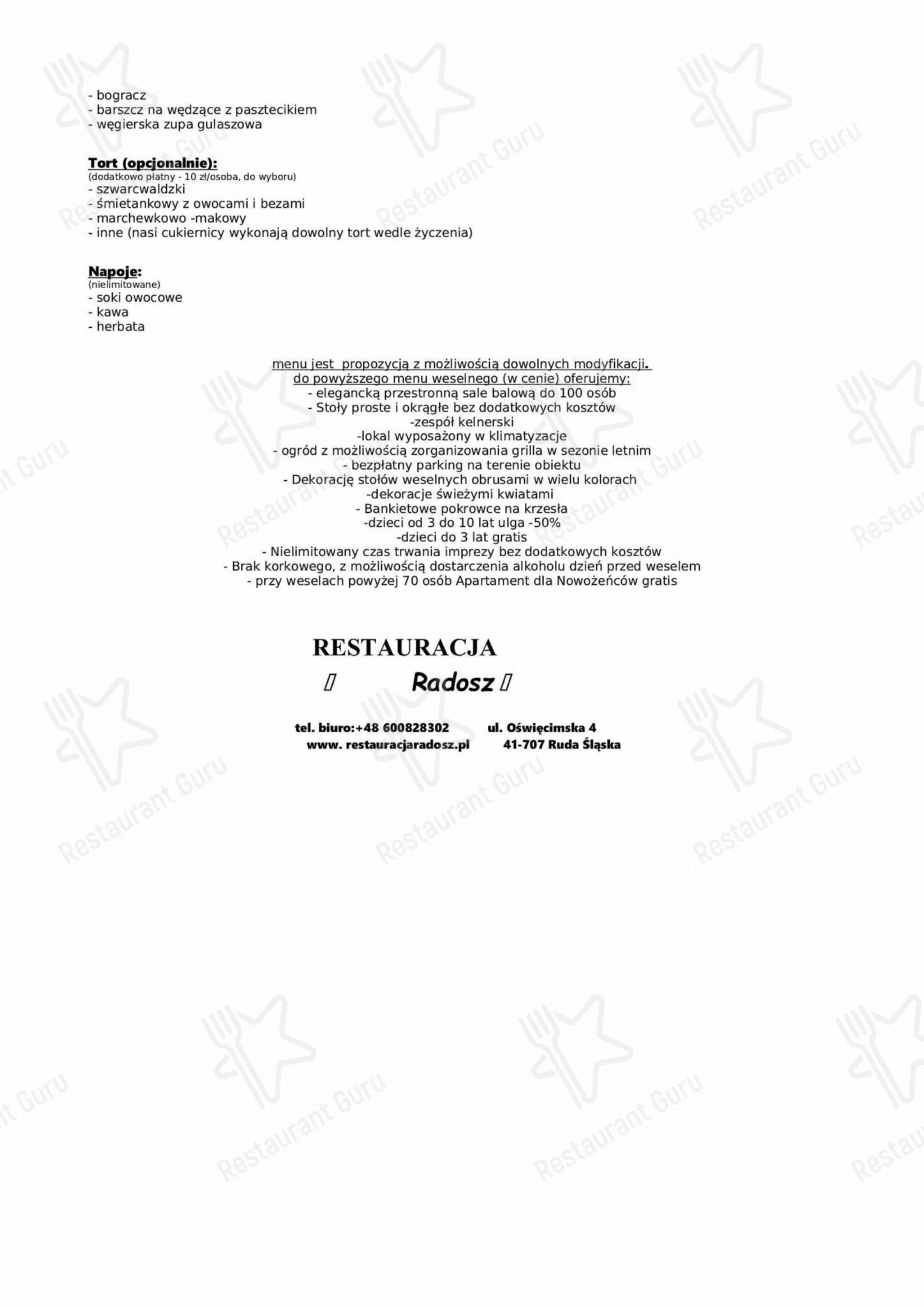 Takeaway Menu ресторана Radosz в Руде-Сленске