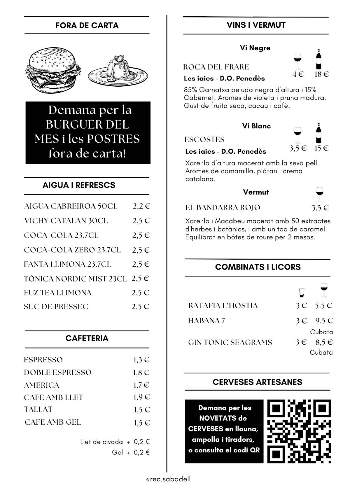 Rec Sabadell - Hamburgueses & Craft Beer меню