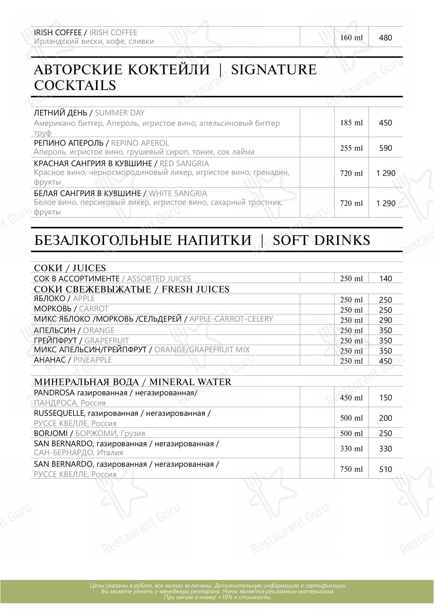 Меню ресторана Артишок