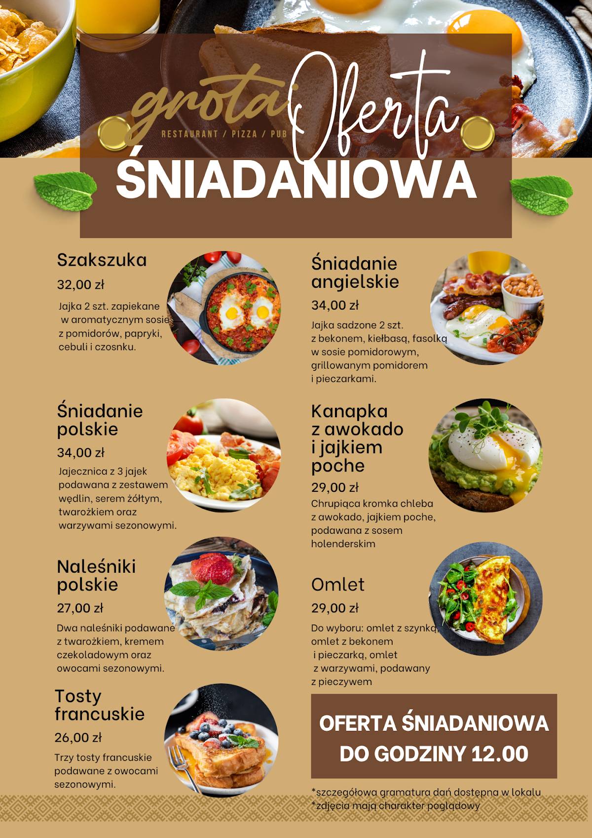 Restauracja „Grota” меню