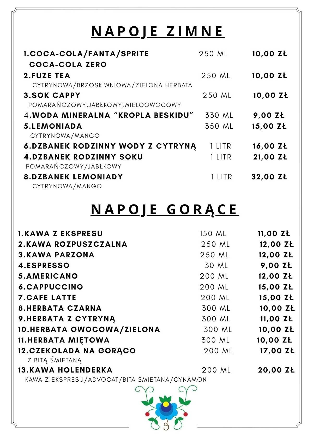Restauracja Norda меню