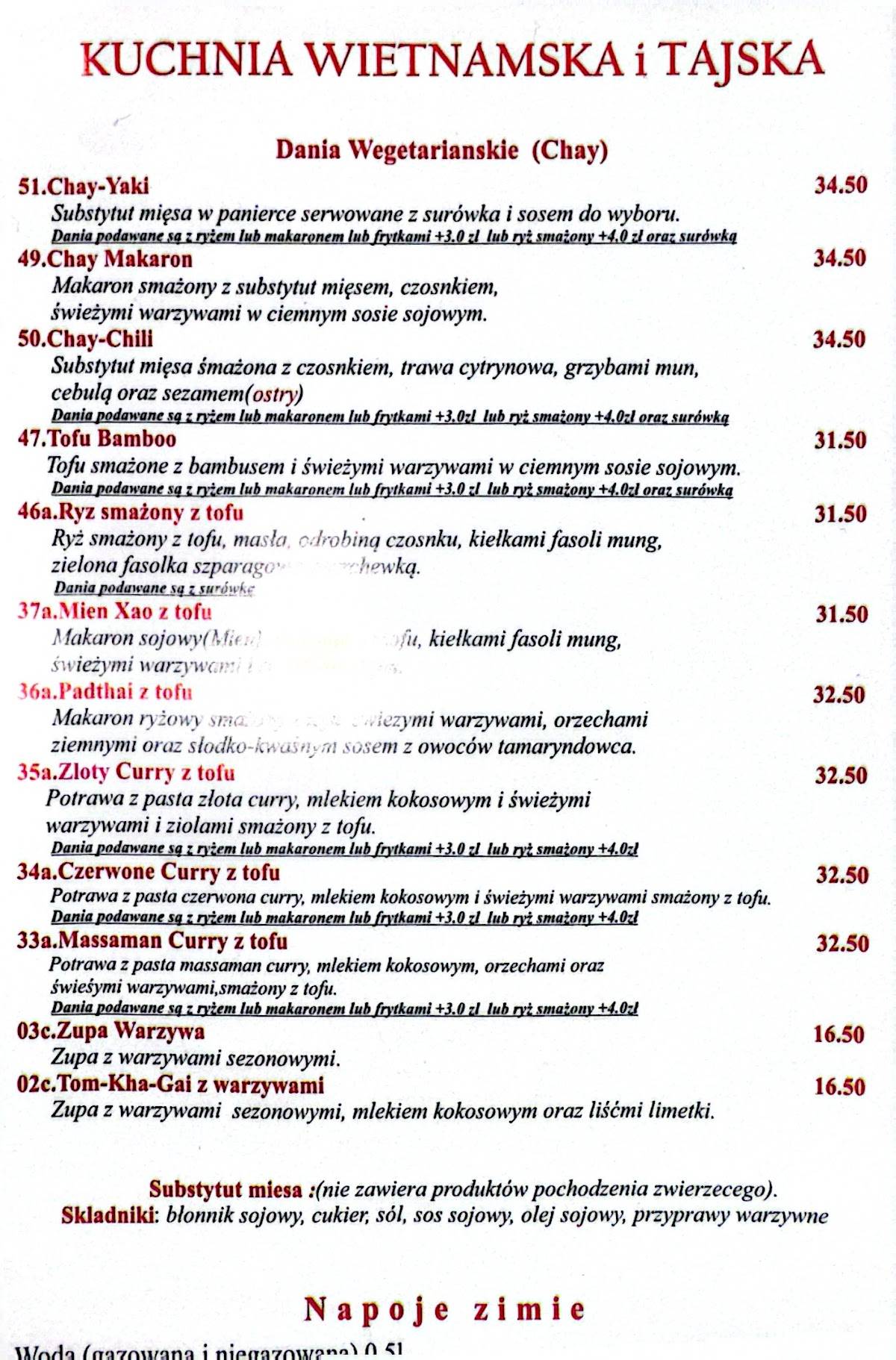Restauracja ThaiCooking Rzeszow меню