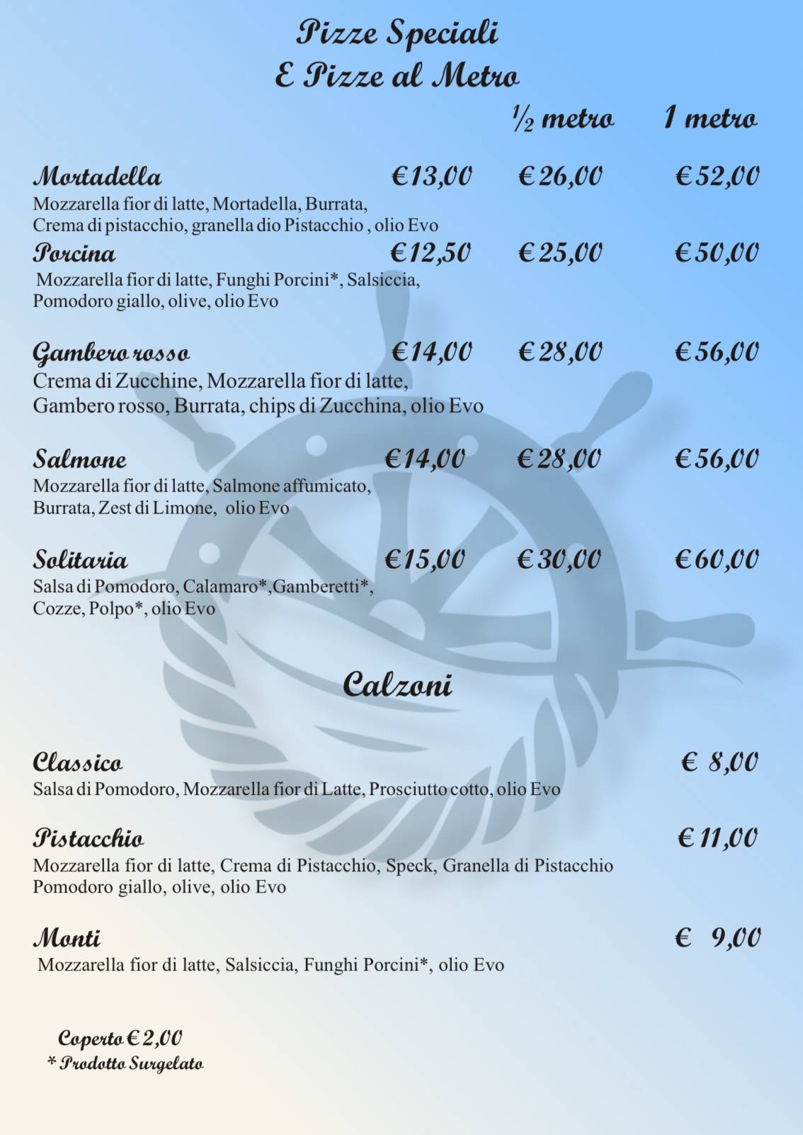 Al Timone Ristorante-Pizzeria меню