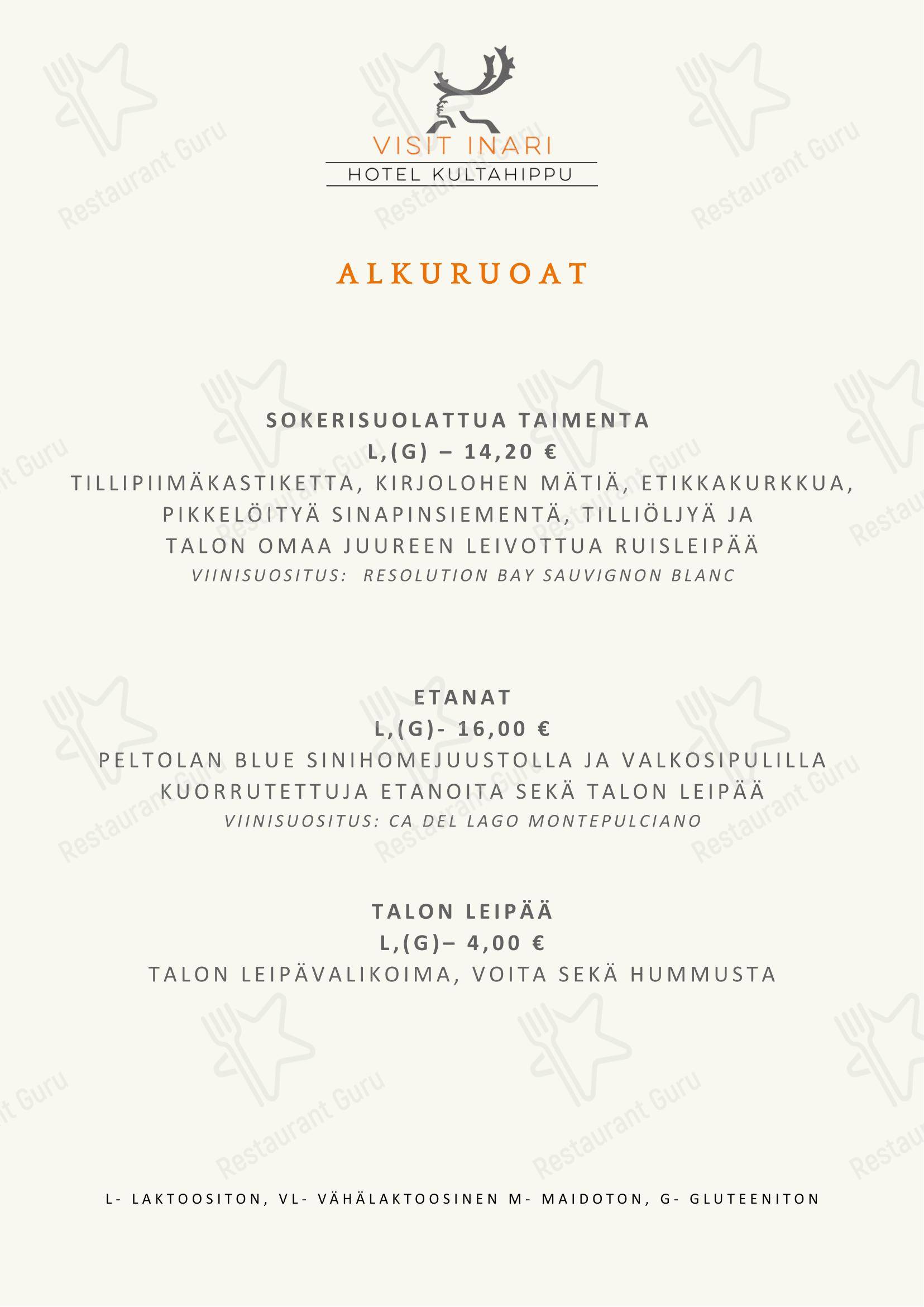 Меню ресторана Restaurant Aurora в Инарях