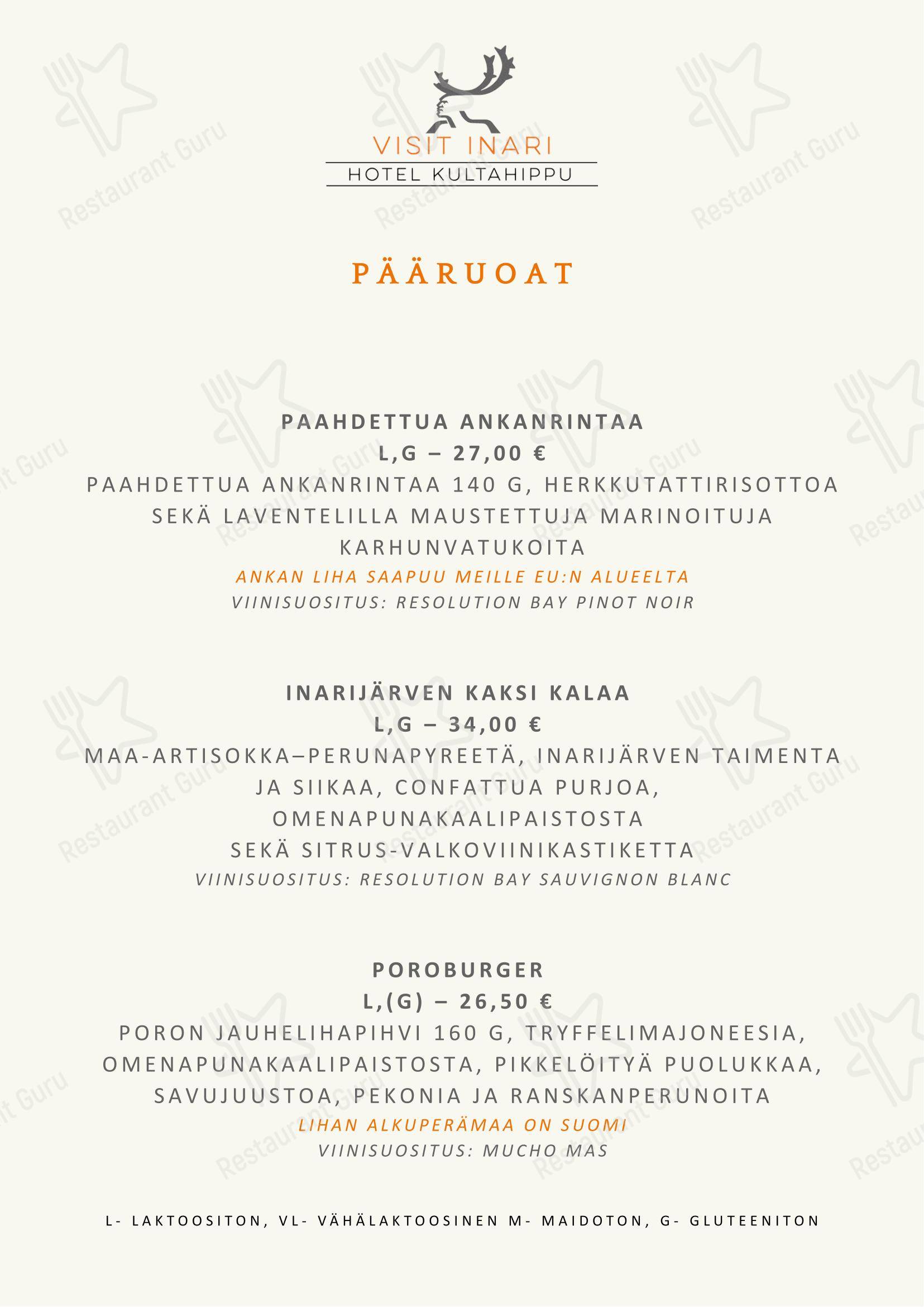 Меню ресторана Restaurant Aurora в Инарях