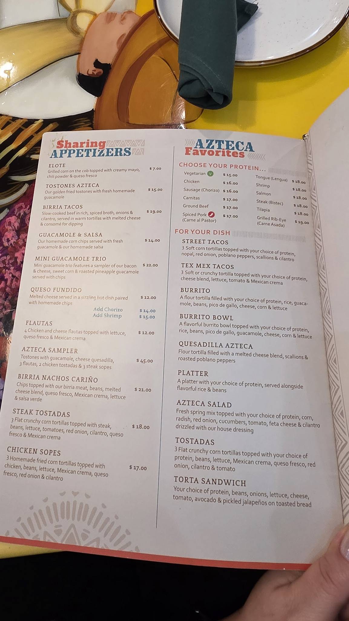 Azteca меню