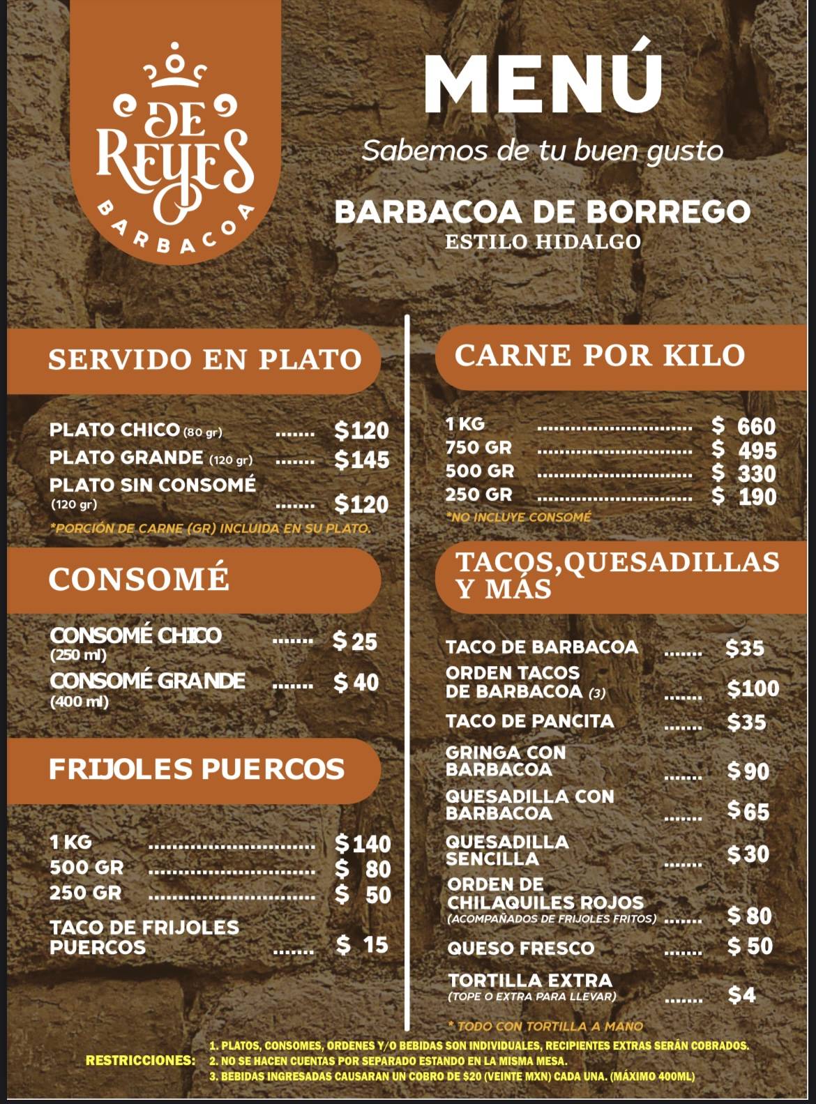 Barbacoa de Reyes (solo eventos) меню