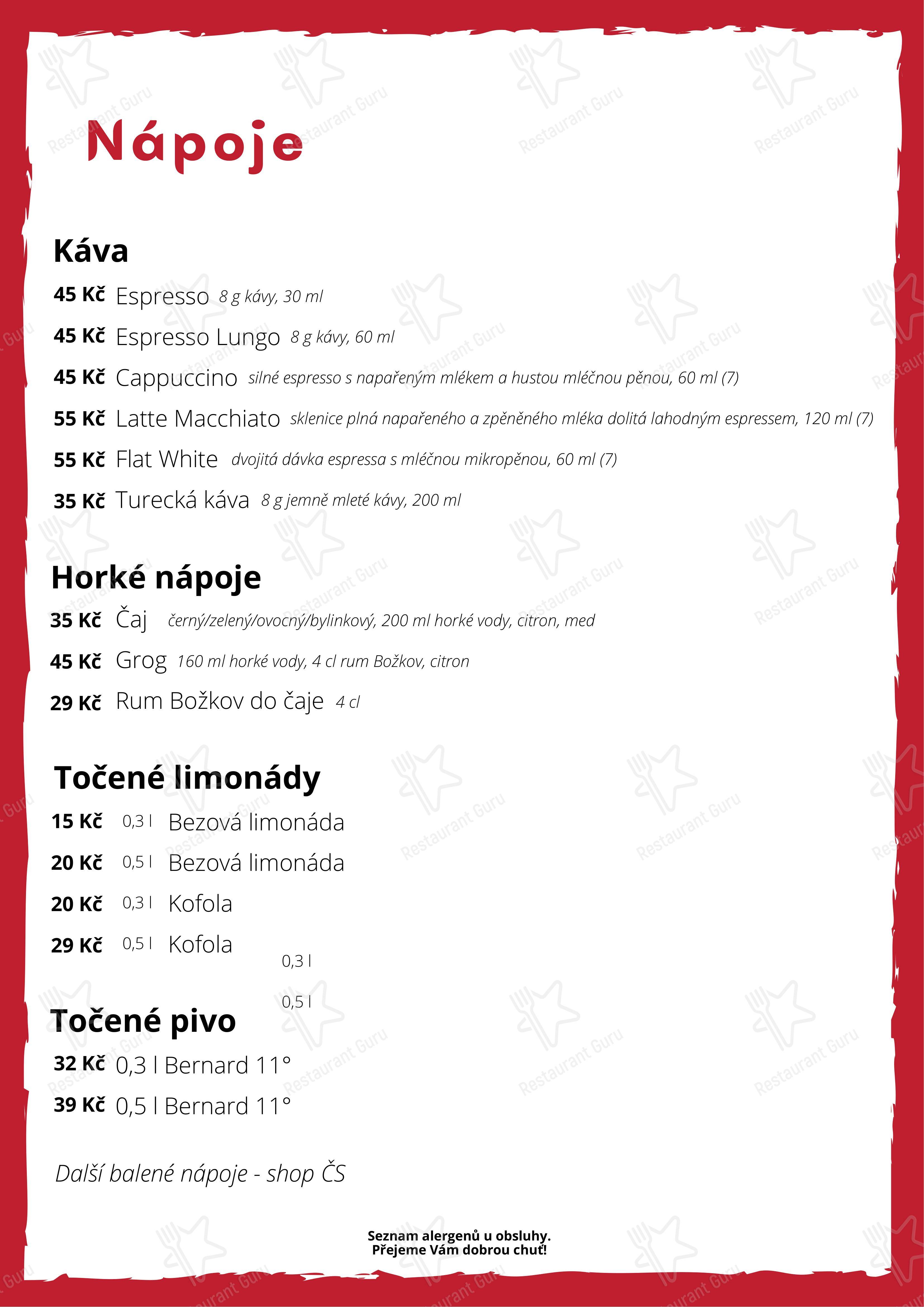 Bistro ČS Rudíkov в Rudíkově - Меню