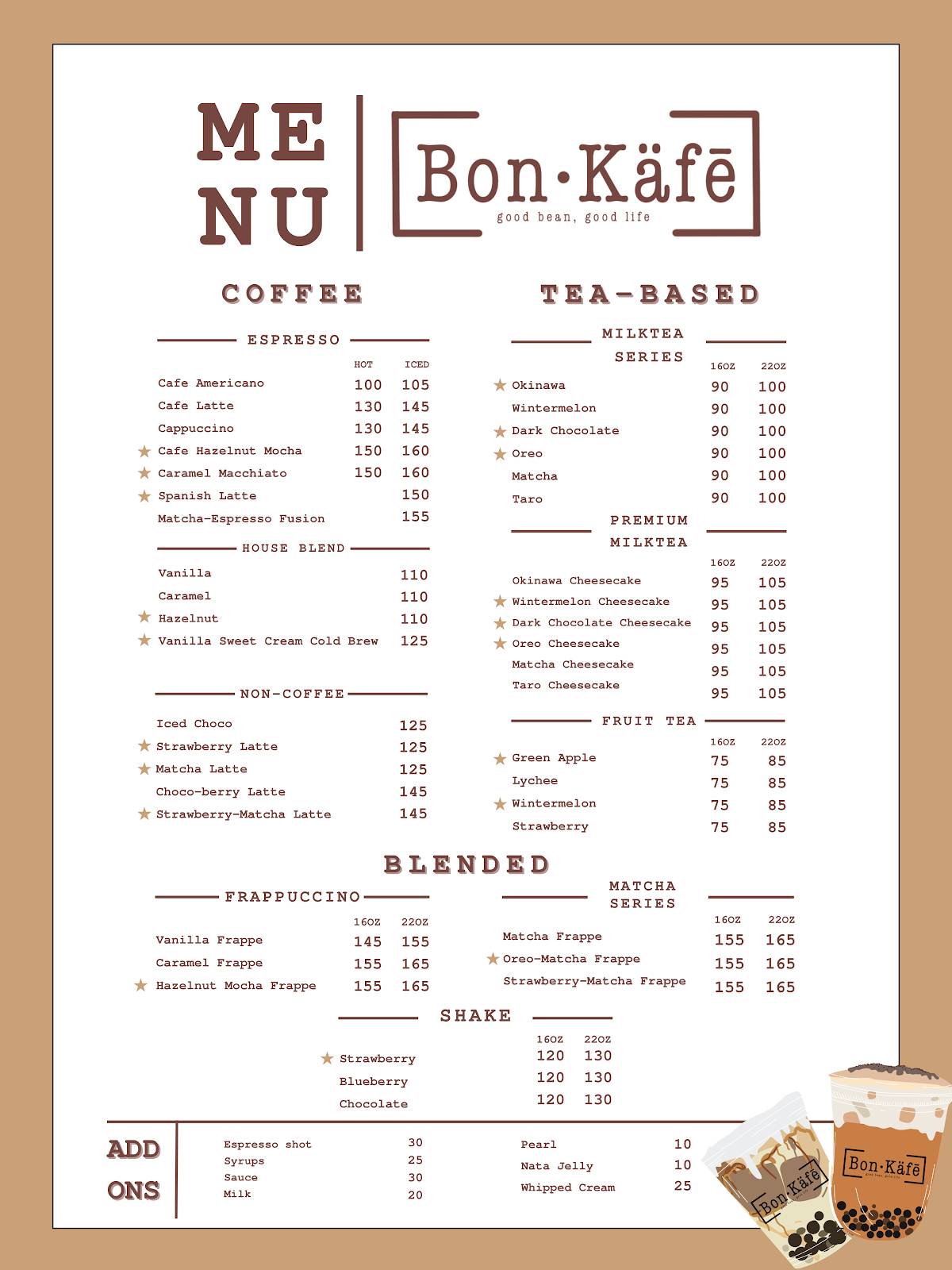 Bon Kâfë меню