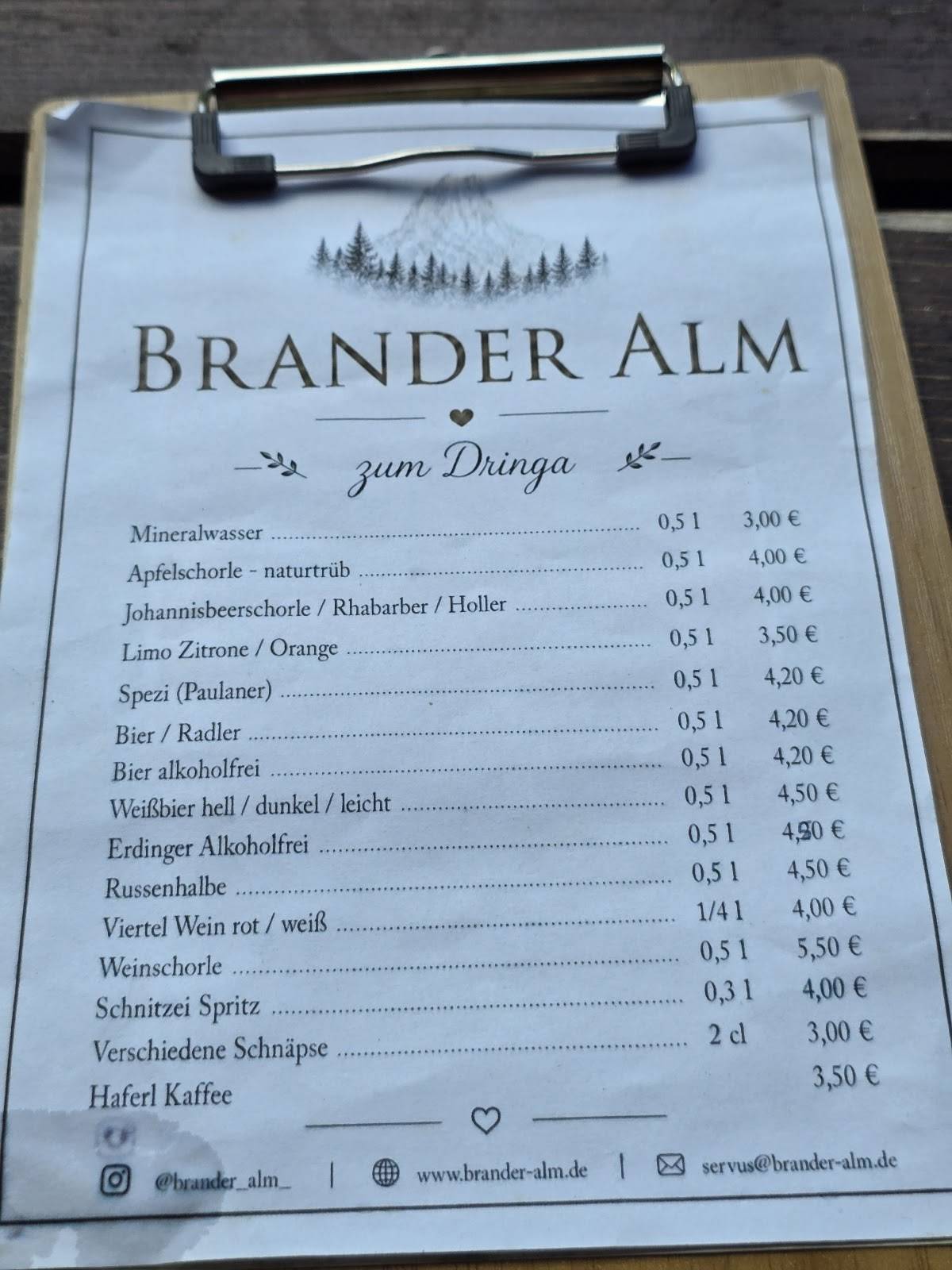 Brander Alm меню