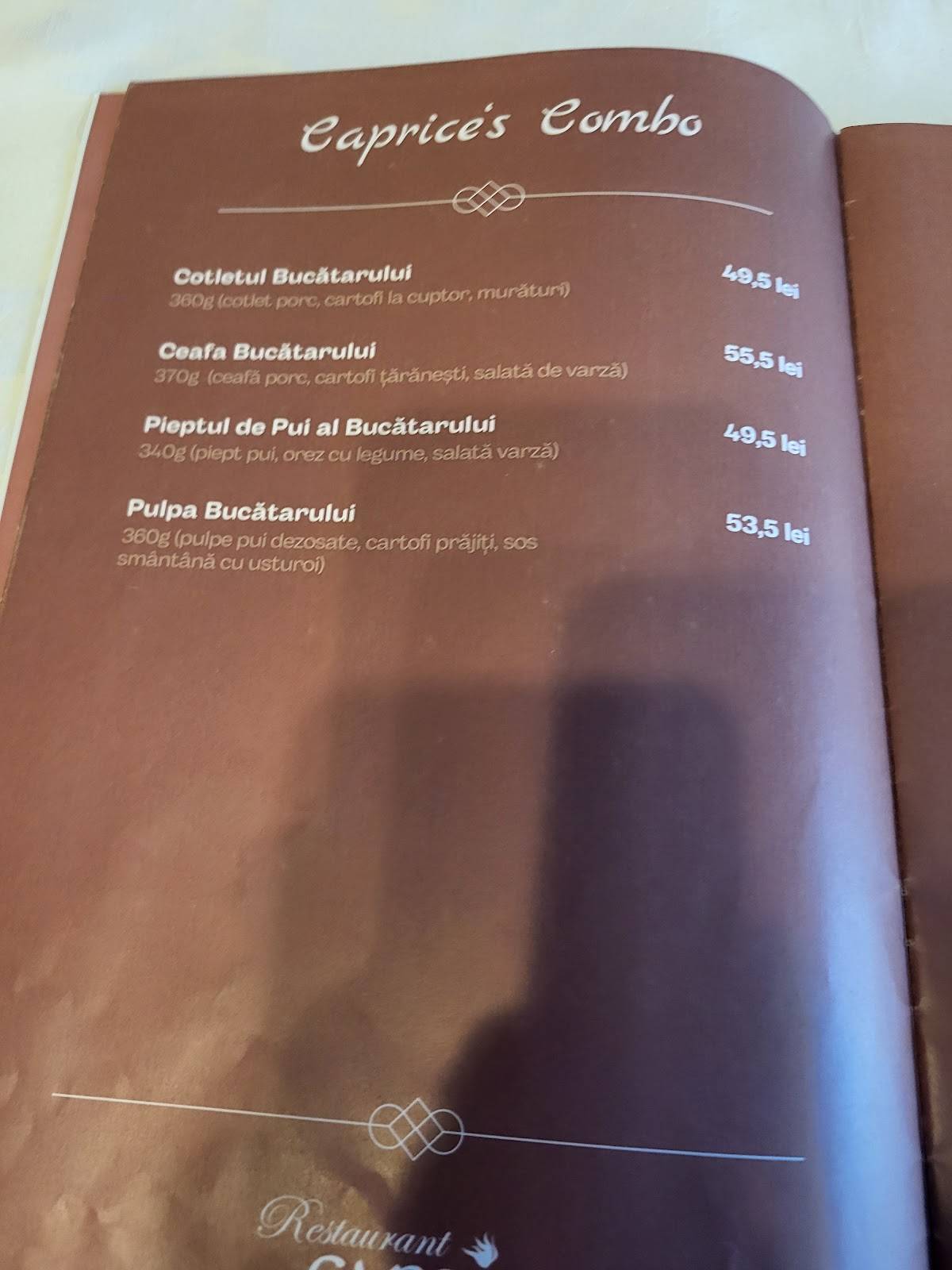 Restaurant Caprice меню